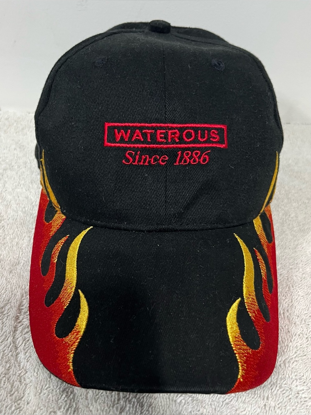 Waterous Since 1886 Black Cap with Red & Gold Flame Visor